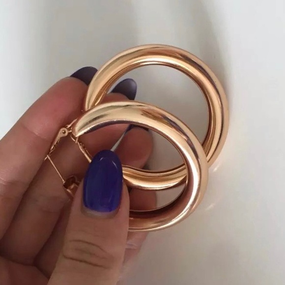 Trendy Classic Gold Plated 2” Big Hoop Earrings - Picture 14 of 16